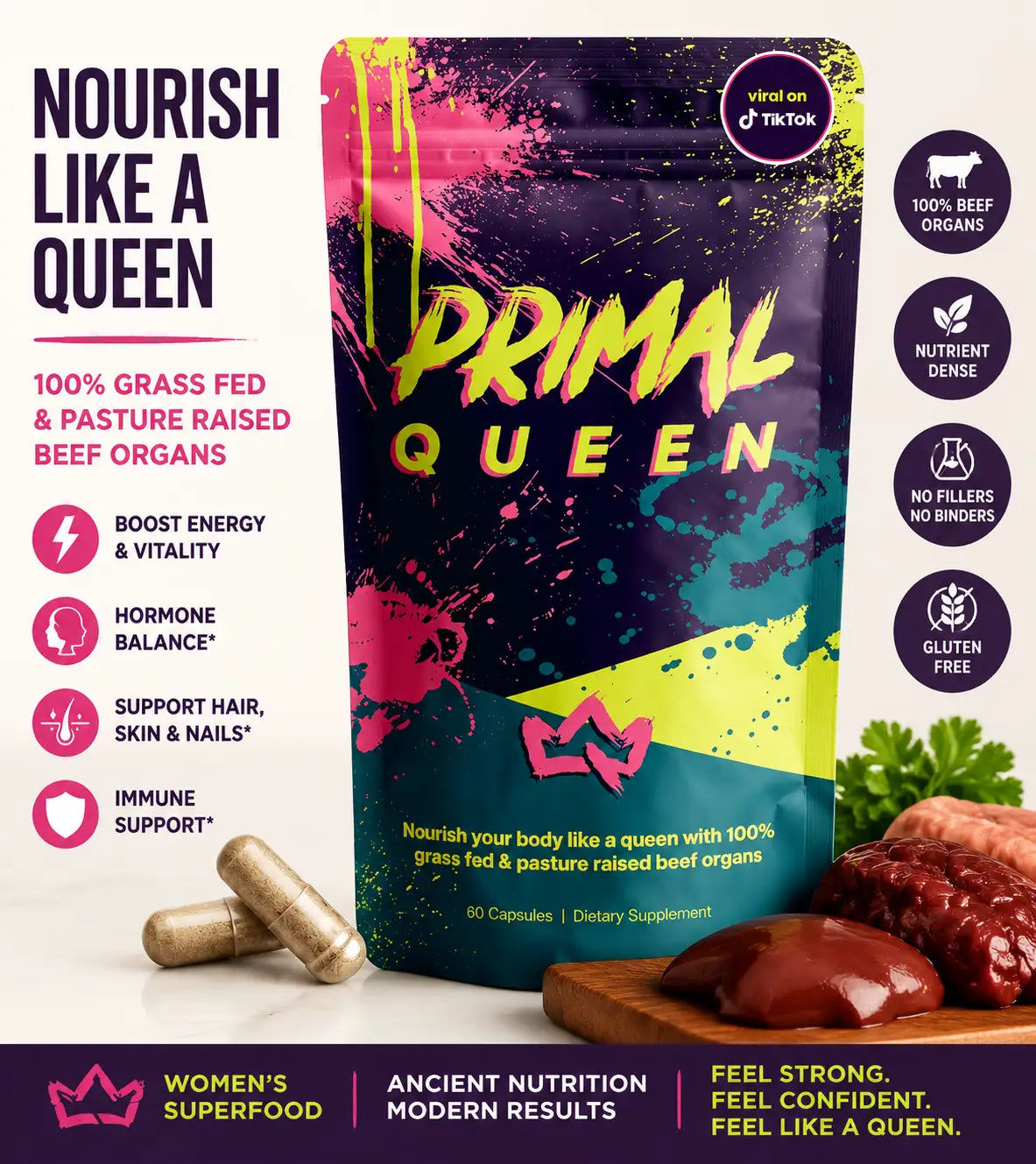 Primal Queen: Beef Organ Superfood Supplement for Women